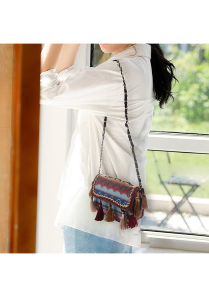 Kadın Püskül Örgü Omuz Messenger Crossbody Zincir Çanta Satchel Çanta Kırmızı (Yurt Dışından) fiyatları