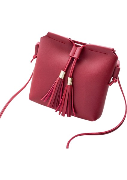 Kadın Çanta Çanta Pu Deri Kadın Moda Püskül Messenger Mini Cep Cüzdan Kırmızı Şarap (Yurt Dışından)
