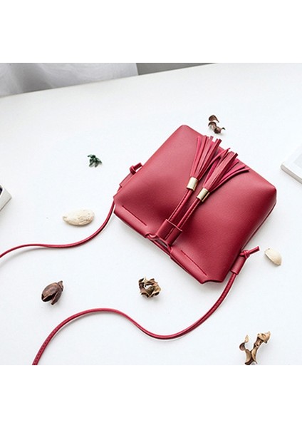 Kadın Çanta Çanta Pu Deri Kadın Moda Püskül Messenger Mini Cep Cüzdan Kırmızı Şarap (Yurt Dışından) fiyatları