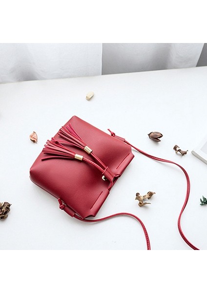 Kadın Çanta Çanta Pu Deri Kadın Moda Püskül Messenger Mini Cep Cüzdan Kırmızı Şarap (Yurt Dışından) modelleri