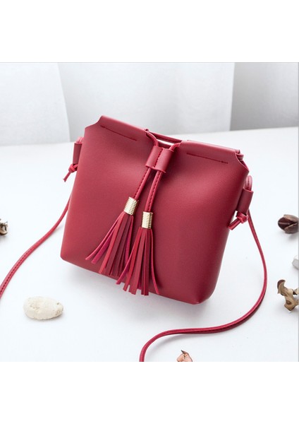 Kadın Çanta Çanta Pu Deri Kadın Moda Püskül Messenger Mini Cep Cüzdan Kırmızı Şarap (Yurt Dışından) fırsatları