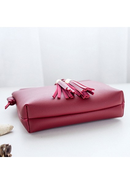 Kadın Çanta Çanta Pu Deri Kadın Moda Püskül Messenger Mini Cep Cüzdan Kırmızı Şarap (Yurt Dışından) indirimleri