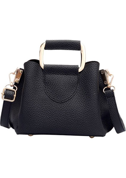 Stil Pu Kadın Çanta Avrupa Moda Tasarımı Çanta Fermuarlı Omuz Çantası Katı Bayanlar Messenger Tote Siyah (Yurt Dışından)