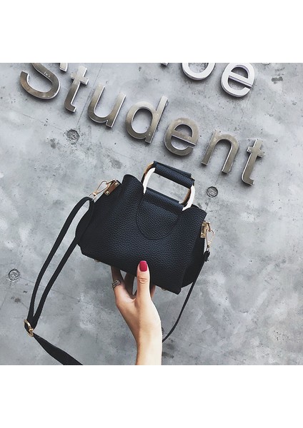 Stil Pu Kadın Çanta Avrupa Moda Tasarımı Çanta Fermuarlı Omuz Çantası Katı Bayanlar Messenger Tote Siyah (Yurt Dışından) fırsatları