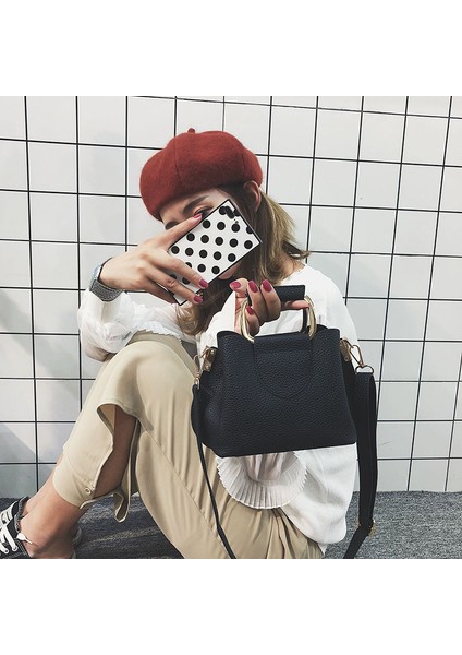 Stil Pu Kadın Çanta Avrupa Moda Tasarımı Çanta Fermuarlı Omuz Çantası Katı Bayanlar Messenger Tote Siyah (Yurt Dışından) indirimleri