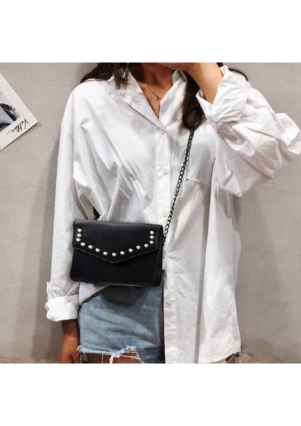 Kadın Vahşi Messenger Çanta Zincir Omuz Basit Moda Küçük Kare Siyah (Yurt Dışından) fiyatları