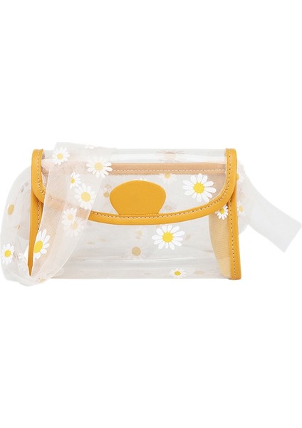 Küçük Papatya Örgü Şeffaf Kadın Omuz Çantası Moda Pu Deri Cep Telefonu Mini Messenger Sarı (Yurt Dışından)