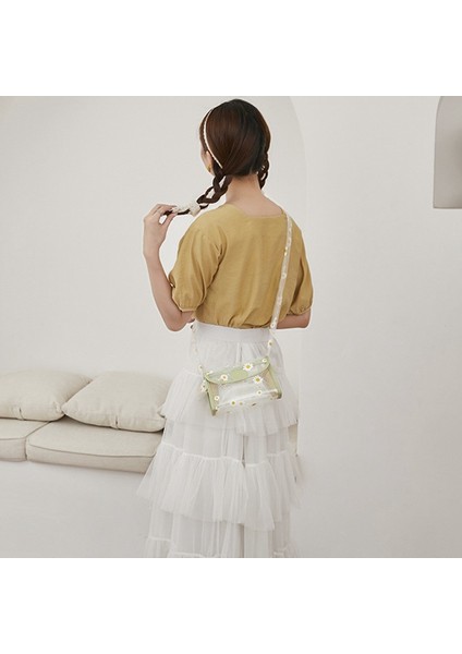 Küçük Papatya Örgü Şeffaf Kadın Omuz Çantası Moda Pu Deri Cep Telefonu Mini Messenger Sarı (Yurt Dışından) indirimleri