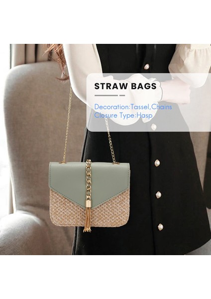 Saçaklı Zincir Küçük Flap Çanta Kadınlar Için Saman Crossbody Çanta Bayanlar Yaz Messenger Omuz Çanta ve Çantalar Yeşil (Yurt Dışından) modelleri
