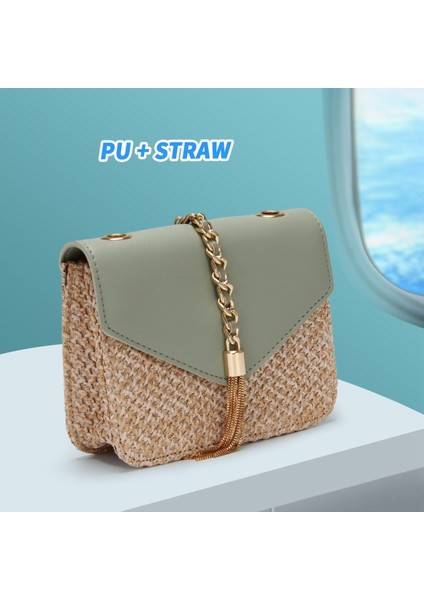 Saçaklı Zincir Küçük Flap Çanta Kadınlar Için Saman Crossbody Çanta Bayanlar Yaz Messenger Omuz Çanta ve Çantalar Yeşil (Yurt Dışından) fırsatları