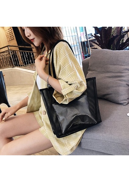 Bayan Moda Örgü Çanta Iki Parçalı Omuz Messenger Kompozit Çanta Kız Alışveriş Siyah (Yurt Dışından) fiyatları