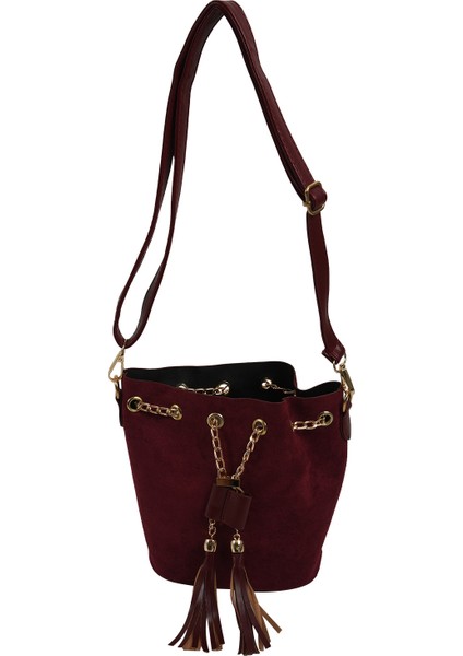Kadın Süet Omuz Çantaları Püskül Kova Kız Çocuk Crossbody Kadın Çantası(Kırmızı) (Yurt Dışından)