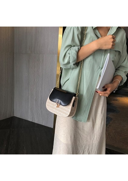 Yeni Zincir Kadın Haberci Çantası Moda Küçük Hasır Omuz Ins Çanta Siyah (Yurt Dışından) fiyatları