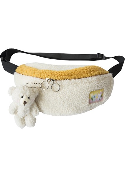 Moda Kadın Göğüs Omuz Çantası Kuzu Gibi Kumaş Yumuşak Peluş Çanta Basit Panelli Telefon Kılıfı Sevimli Crossbody Çanta (Yurt Dışından)