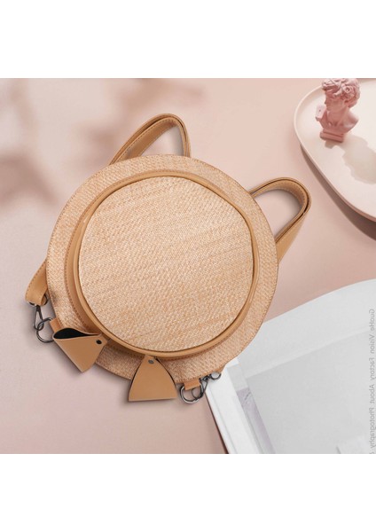 Moda Yuvarlak Hasır Çanta Kadın Tatil Sırt Çantası Bohemian Rattan Crossbody El Yapımı Dokuma Plaj Dairesel Kap Haki (Yurt Dışından) fırsatları