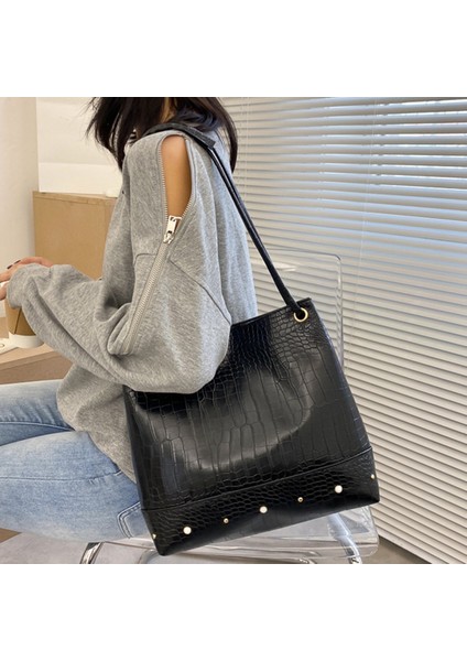 Moda Timsah Desen Kadın Omuz Çantası Lüks Retro Messenger Büyük Kapasiteli Çanta Alışveriş Siyah (Yurt Dışından) fiyatları
