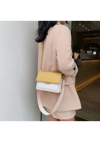 Kontrast Renk Deri Crossbody Çanta Kadınlar Için Seyahat Çanta Moda Basit Omuz Çantası (Siyah) (Yurt Dışından) fiyatları