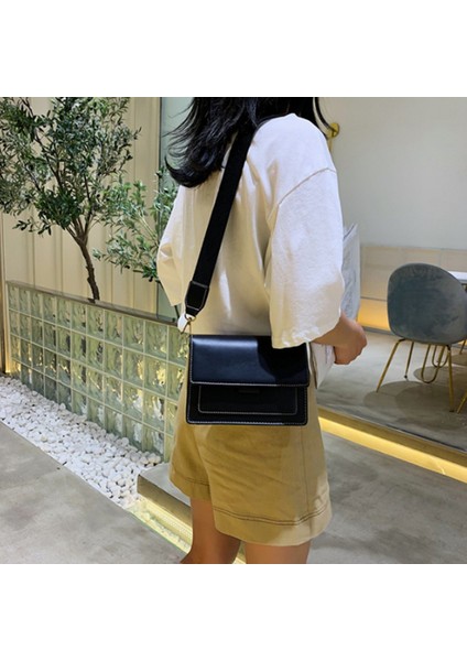 Kontrast Renk Deri Crossbody Çanta Kadınlar Için Seyahat Çanta Moda Basit Omuz Çantası (Siyah) (Yurt Dışından) modelleri