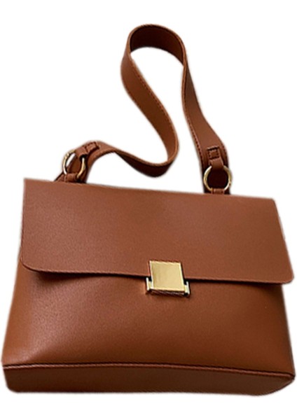 Pu Deri Kadın Messenger Çanta Moda Lüks Basit Omuz Retro Çanta Küçük Kare Kahverengi (Yurt Dışından)