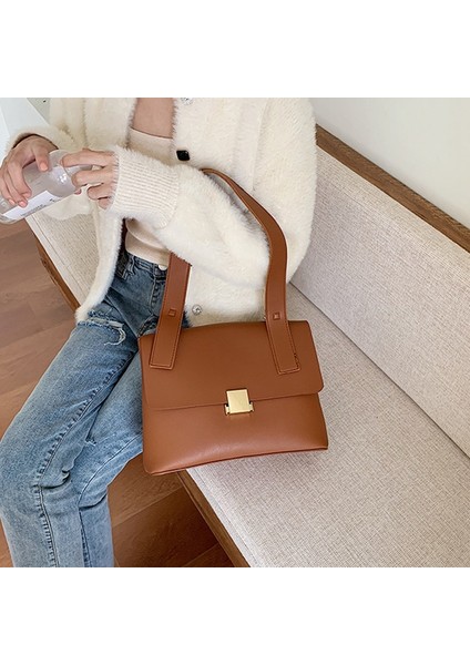 Pu Deri Kadın Messenger Çanta Moda Lüks Basit Omuz Retro Çanta Küçük Kare Kahverengi (Yurt Dışından) fırsatları