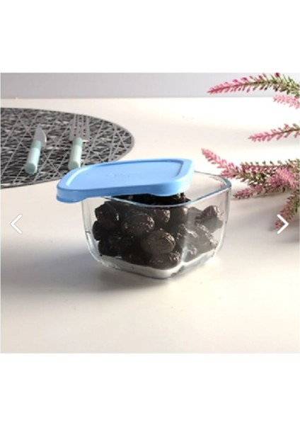 53223 Küçük Boy Kare Saklama Kabı Mavi Kapaklı 12 Adet