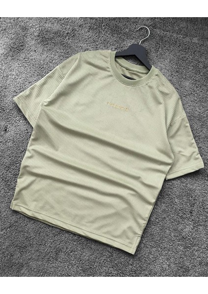 A&O Style Erkek Mint Bisiklet Yaka Nakışlı Oversize T-Shirt