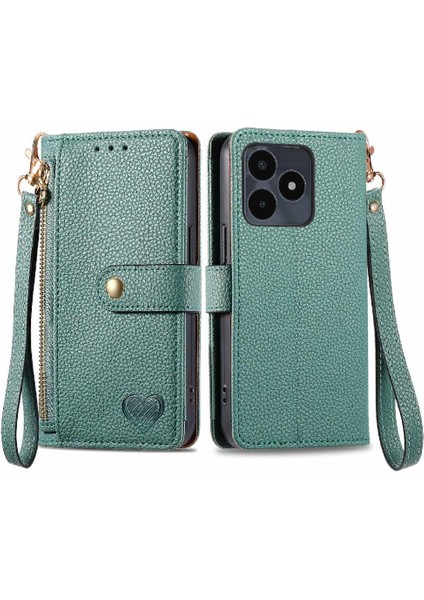 Realme Not Için Flip Case 50 Deri Kılıf Aşk Cüzdan Fermuar Darbeye (Yurt Dışından)