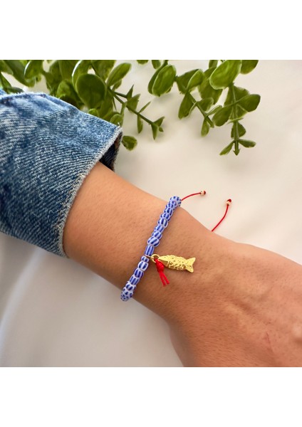 Mavi Çizgili Balık Cam Boncuk Bileklik