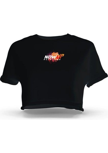 Nowup Logolu Siyah Kadın Crop-Turuncu