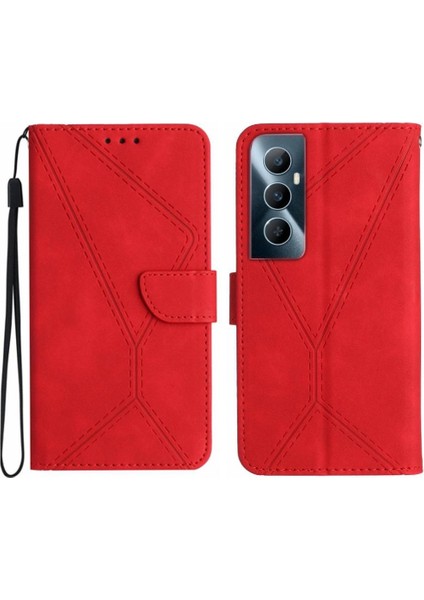 Realme C65 4g Için Flip Case Yüksek Kalite Tpu Dikiş Kabartmalı Yumuşak Pu (Yurt Dışından)