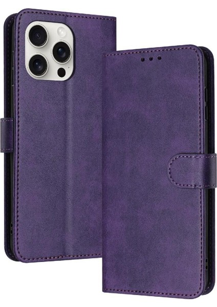 IPhone 13 Için Flip Case Pro Max Saf Renk Pu Deri Kickstand ile (Yurt Dışından)