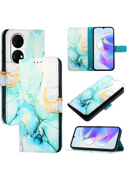 Mays Home1 Huawei P50 Pro Cüzdan Pu Deri Mermer Desen Kickstand Için Kılıf (Yurt Dışından)