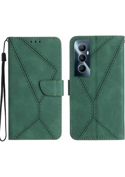 Realme C65 4g Için Flip Case Yüksek Kalite Tpu Dikiş Kabartmalı Yumuşak Pu (Yurt Dışından)