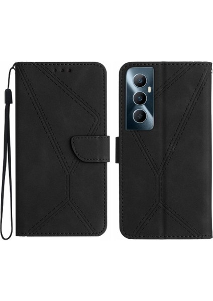 Realme C65 4g Için Flip Case Yüksek Kalite Tpu Dikiş Kabartmalı Yumuşak Pu (Yurt Dışından)