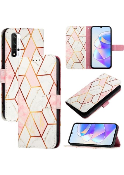 Onur 20 Için Kılıf Pro 4g Mermer Desen Kickstand Cüzdan Pu Deri (Yurt Dışından)