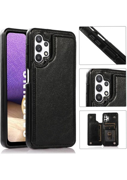 Kart Pu ile Samsung Galaxy A32 5g Çift Manyetik Toka Için Cüzdan Kılıf (Yurt Dışından)