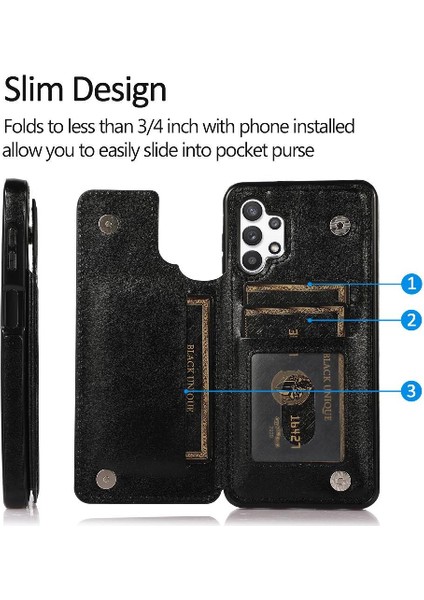 Kart Pu ile Samsung Galaxy A32 5g Çift Manyetik Toka Için Cüzdan Kılıf (Yurt Dışından)