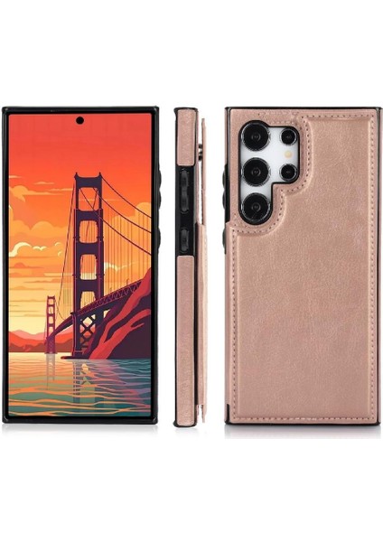 Samsung Galaxy S24 Ultra Kart Yuvaları Için Cüzdan Kılıf Pu Deri Çift (Yurt Dışından)