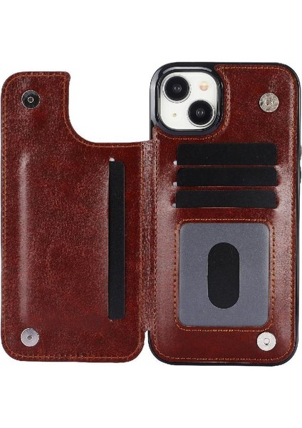 IPhone 15 Için Cüzdan Durumda Artı Kart Yuvaları Kickstand Çift Manyetik Toka (Yurt Dışından)