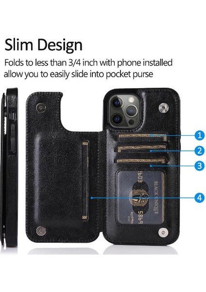 Kart Tutucu ile IPhone 14 Pro Max Pu Deri Kickstand Için Cüzdan Kılıf (Yurt Dışından)