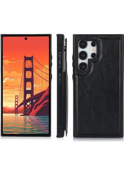 Samsung Galaxy S24 Ultra Kart Yuvaları Için Cüzdan Kılıf Pu Deri Çift (Yurt Dışından)
