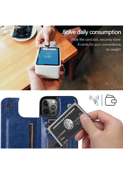 Kart Tutucu ile IPhone 14 Pro Max Pu Deri Kickstand Için Cüzdan Kılıf (Yurt Dışından)