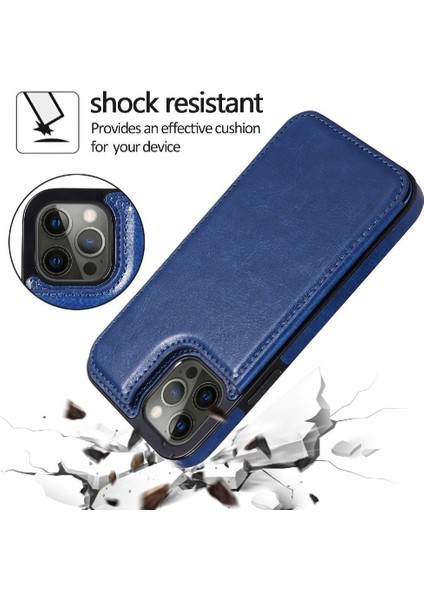 Kart Tutucu ile IPhone 14 Pro Max Pu Deri Kickstand Için Cüzdan Kılıf (Yurt Dışından)