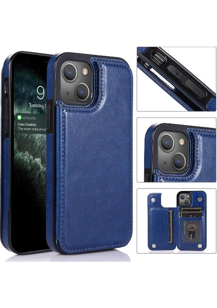 Kart Tutucu ile IPhone 13 Için Cüzdan Durumda Pu Deri Çift Manyetik (Yurt Dışından)