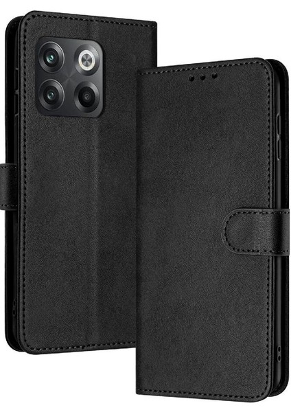 Oneplus 10T Için Flip Case 5g Kickstand Saf Renk Toka Pu Deri ile (Yurt Dışından)