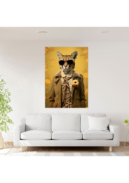Insan Gibi Giyinmiş Hayvanlar Kanvas Tablo - Insan Gibi Giyinmiş Hayvanlar, Insan Gibi Giyinmiş Hayvanlar, Şapkalı ve Tek Gözlüklü Ayı, Kütüphane, 30 x 50 cm