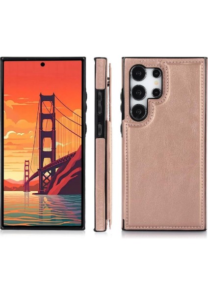 Samsung Galaxy S24 Ultra Kart Yuvaları Için Cüzdan Kılıf Pu Deri Çift (Yurt Dışından)
