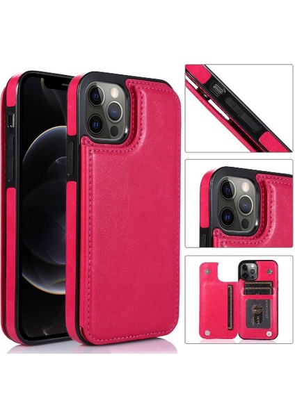 IPhone 12 Için Cüzdan Durumda Pro Max Çift Manyetik Toka Kart Yuvaları Pu (Yurt Dışından)