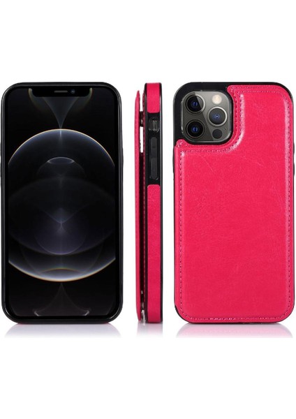 IPhone 12 Için Cüzdan Durumda Pro Max Çift Manyetik Toka Kart Yuvaları Pu (Yurt Dışından)