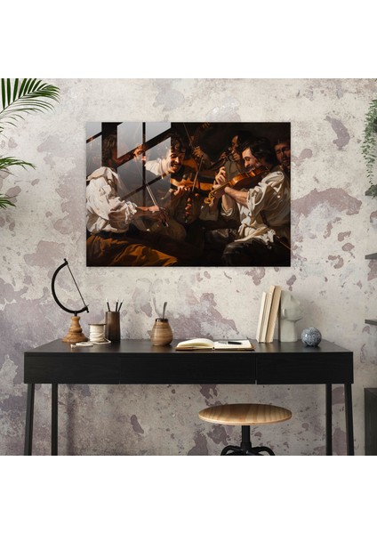 Caravaggio Stili Cam Sanatı - Canlı Sahnede Müzisyen Grubu - Caravaggio, Chiaroscuro Tekniği, Caravaggio Stili, Müzik Teması, 45 x 30 cm modelleri